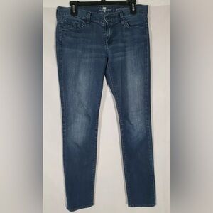7 FOR ALL MANKIND GWENEVERE DISTRESSED SKINNY DARK BLUE DENIM JEAN WOMENS 28